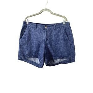 Old Navy Womens Shorts 10 Chambray Linen Blue Mid Rise Coastal Preppy Nautical